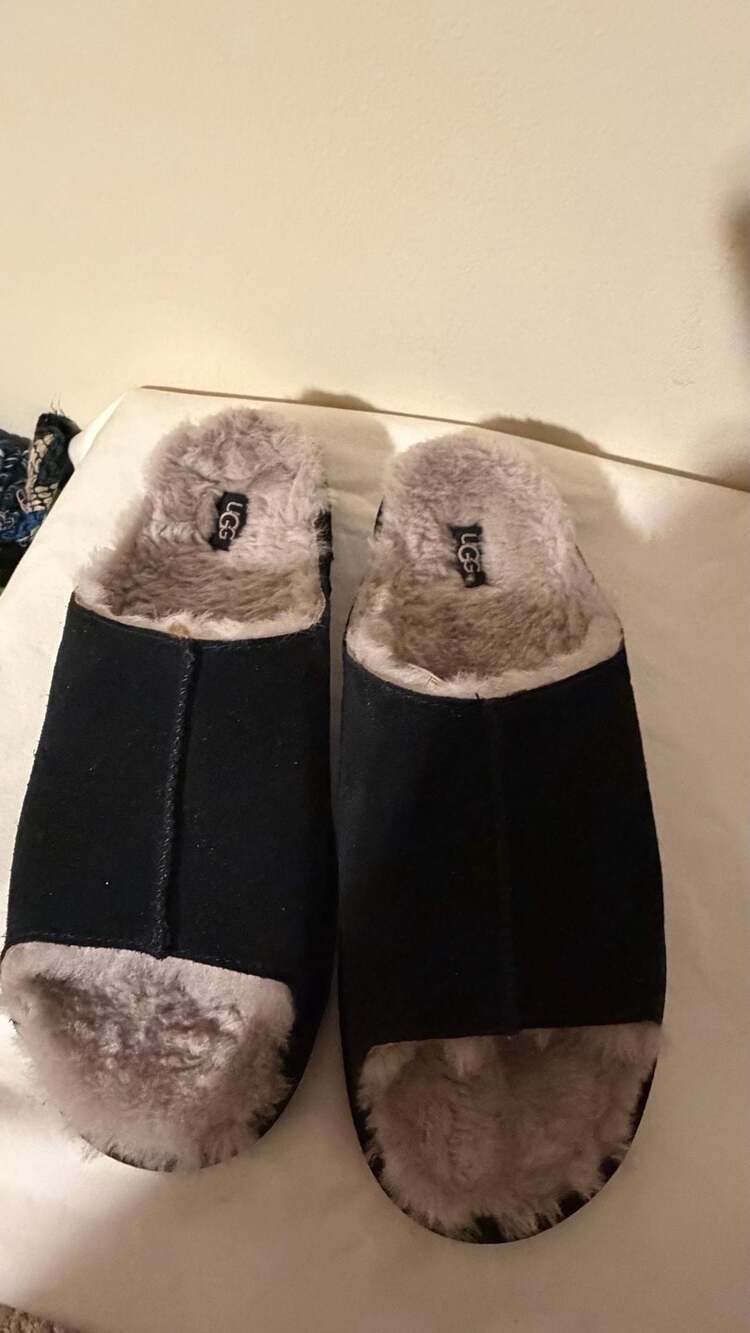UGG Black Suede Fluff Slide Slippers